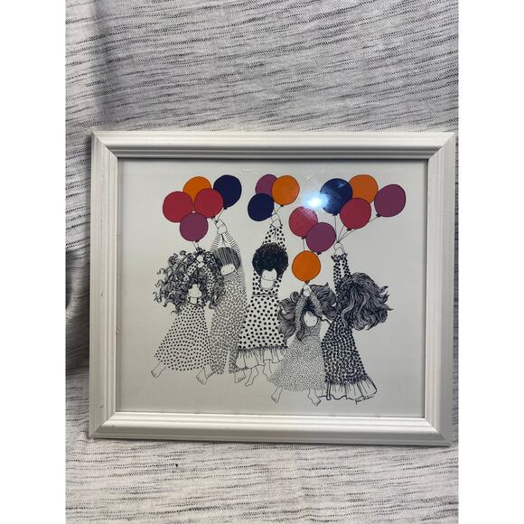 Vintage Julie Corsover Flying Balloons Framed Print Lithograph Replica - Picture 1 of 6